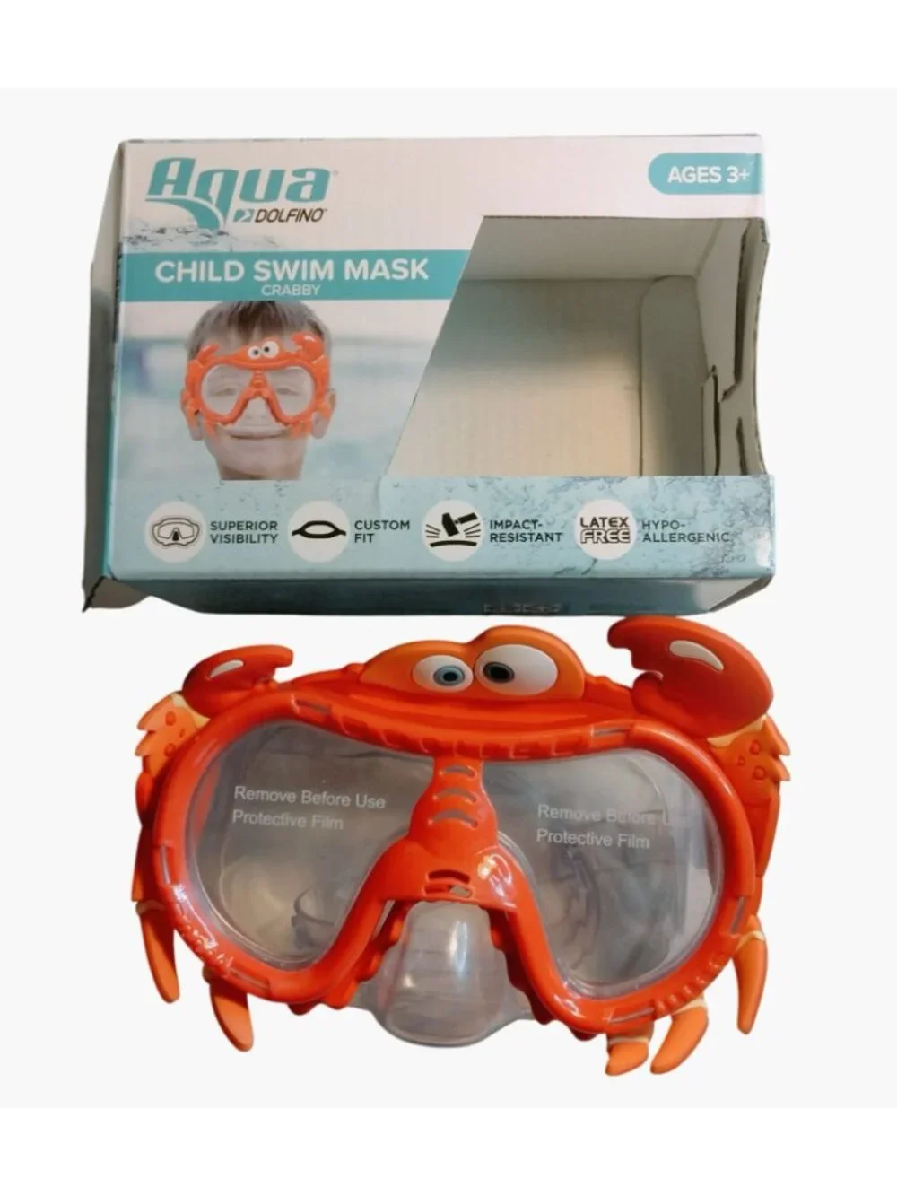 Aqua Dolphino Kids Swim Mask Crabby Latex Free Hypoallergenic Polycarbonate Lens